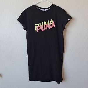Puma Black Graphic Logo T-shirt Dress With Pockets Size Small